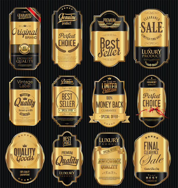 Black and golden luxury labels vector
