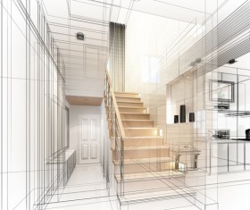 Black and white line Interior Design Stock Photo