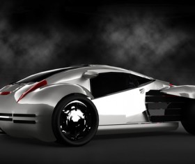 Black scene under the silver car Stock Photo