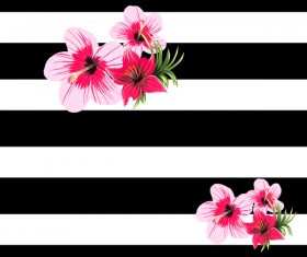 Black with white background and tropical flowers vector 01