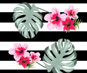 Black with white background and tropical flowers vector 02