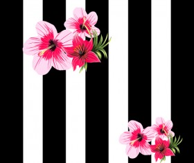 Black with white background and tropical flowers vector 03