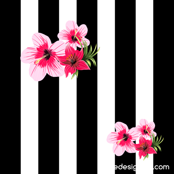 Black with white background and tropical flowers vector 03