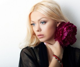Blond woman with flowers Stock Photo 01