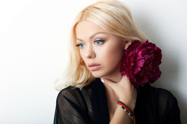 Blond woman with flowers Stock Photo 01