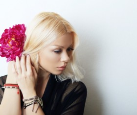 Blond woman with flowers Stock Photo 03