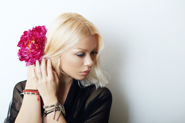 Blond woman with flowers Stock Photo 03