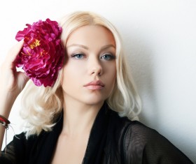 Blond woman with flowers Stock Photo 04