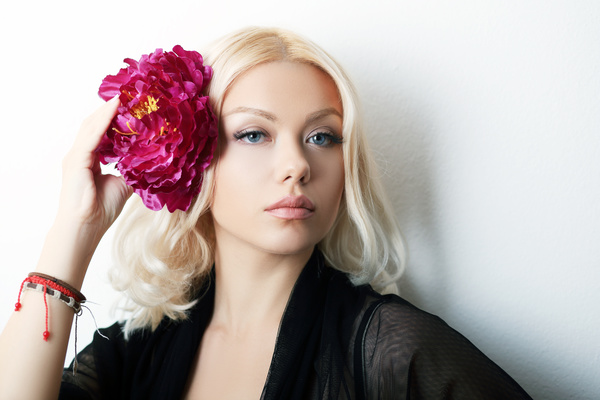 Blond woman with flowers Stock Photo 04