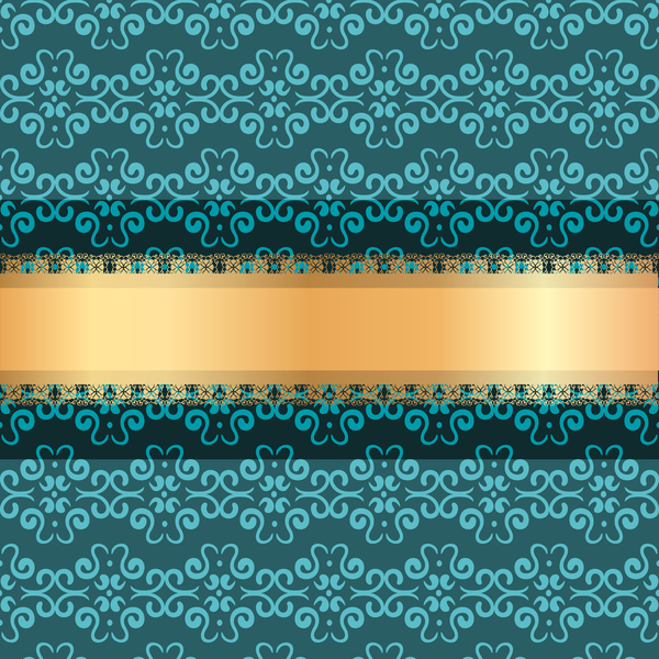Blue luxury decoration with gold ribbon background vector 03