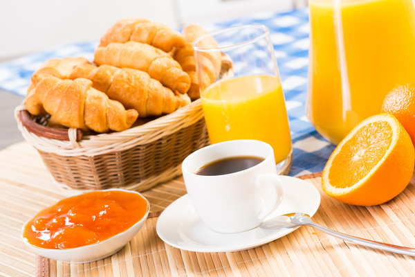 Bread with jam and coffee breakfast Stock Photo