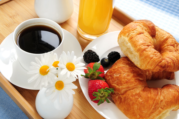 Breakfast Bread Coffee and Strawberry Stock Photo