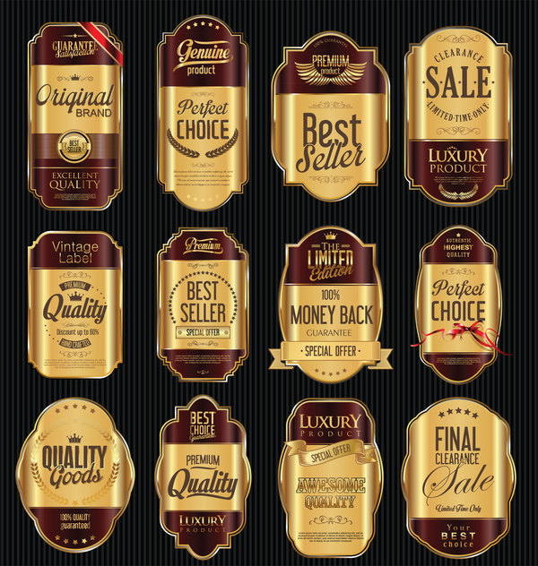 Brown and gold luxury labels vector