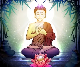 Buddha in Meditation With Lotus Flower vector