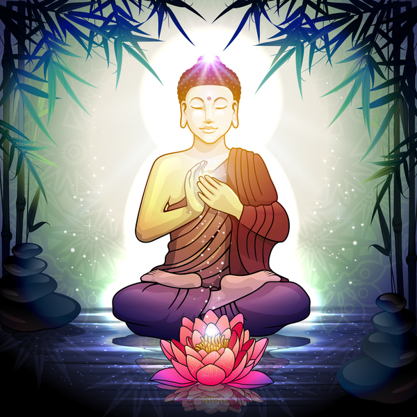 Buddha in Meditation With Lotus Flower vector