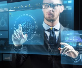 Businessman with virtual charts Stock Photo 02