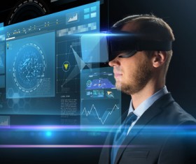 Businessman with virtual charts Stock Photo 03