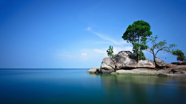 Calm lake with rocks HD picture