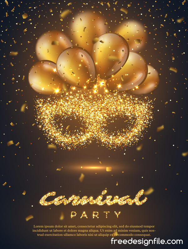 Carnival party poster with golden balloon vector