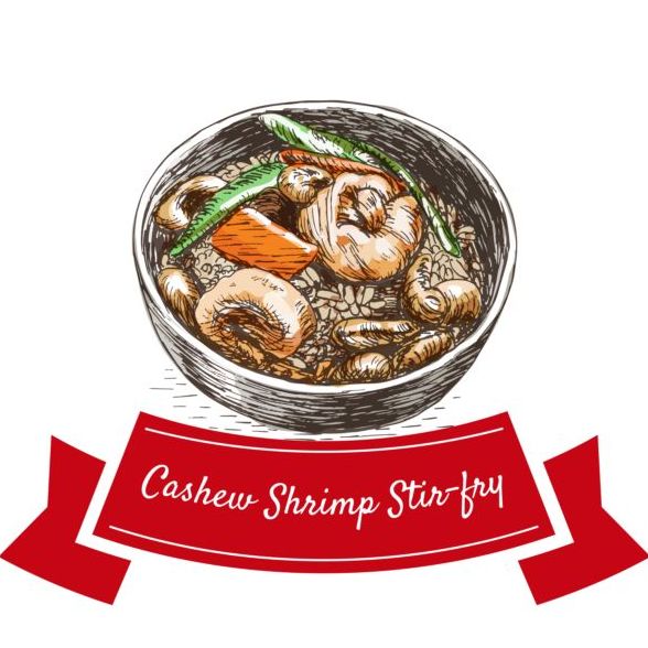 Cashew shrimp stir-bry vector