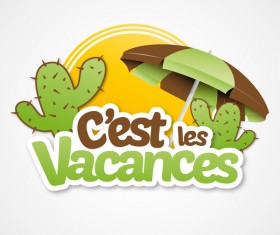 Cest les vacances with beach umbrella illustration vector 01