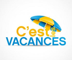 Cest les vacances with beach umbrella illustration vector 02