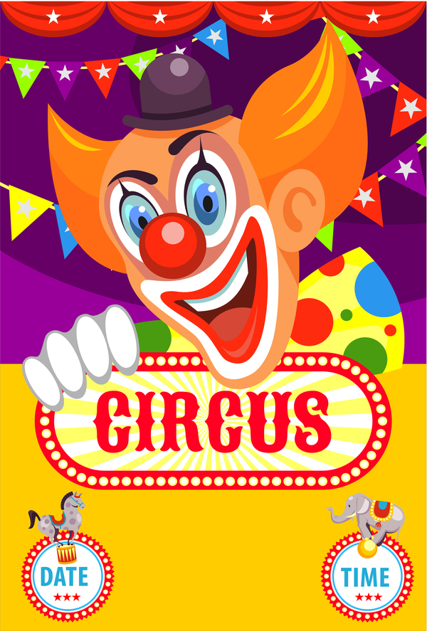 Circus poster with clown vector material