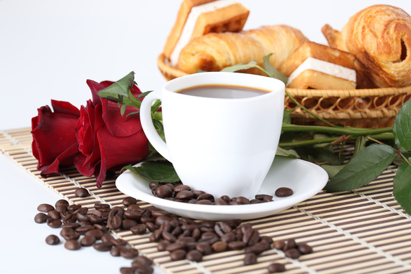 Coffee bread with roses Stock Photo