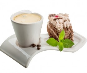 Coffee cups and chocolate cake Stock Photo