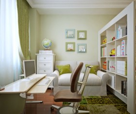 Computer desk shelves and sofa drawer cabinets Stock Photo