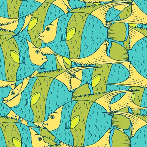 Coral fish hand drawn vector seamless pattern 02