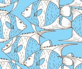 Coral fish hand drawn vector seamless pattern 03