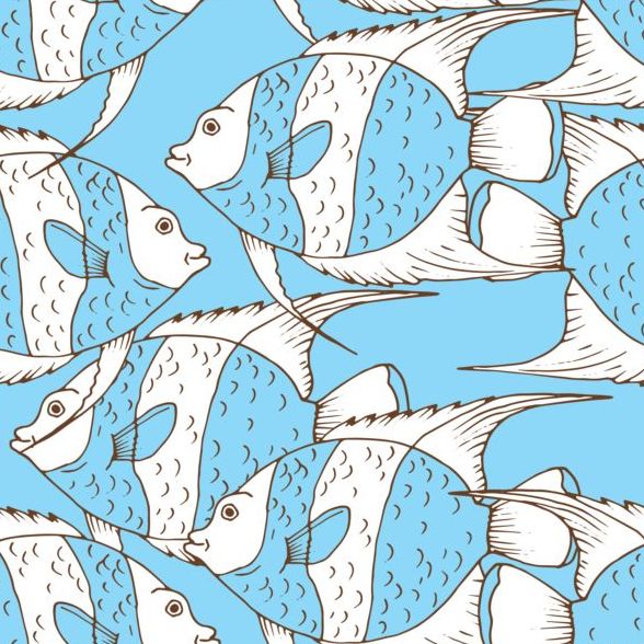 Coral fish hand drawn vector seamless pattern 03