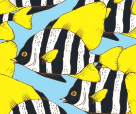 Coral fish hand drawn vector seamless pattern 06