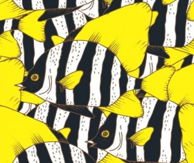 Coral fish hand drawn vector seamless pattern 07