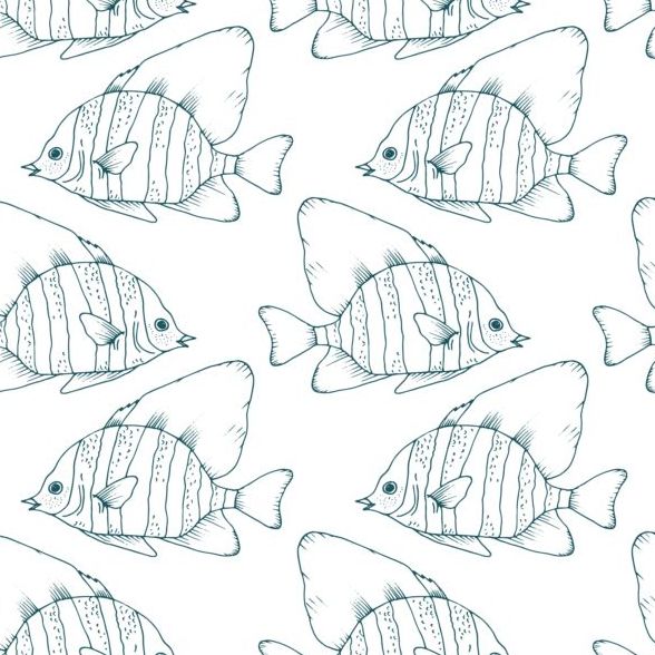 Coral fish hand drawn vector seamless pattern 12
