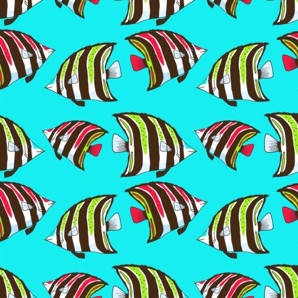 Coral fish hand drawn vector seamless pattern 15