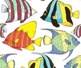Coral fish hand drawn vector seamless pattern 19