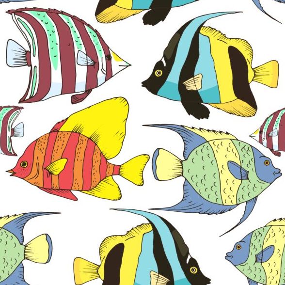 Coral fish hand drawn vector seamless pattern 19
