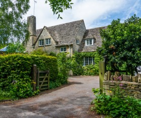Country house with plant fence Stock Photo