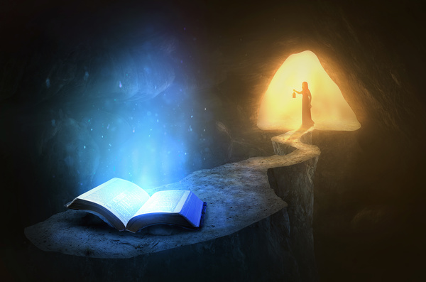 Glowing Bible in cave - free download