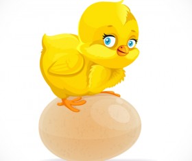 Cute yellow cartoon chick with egg vector