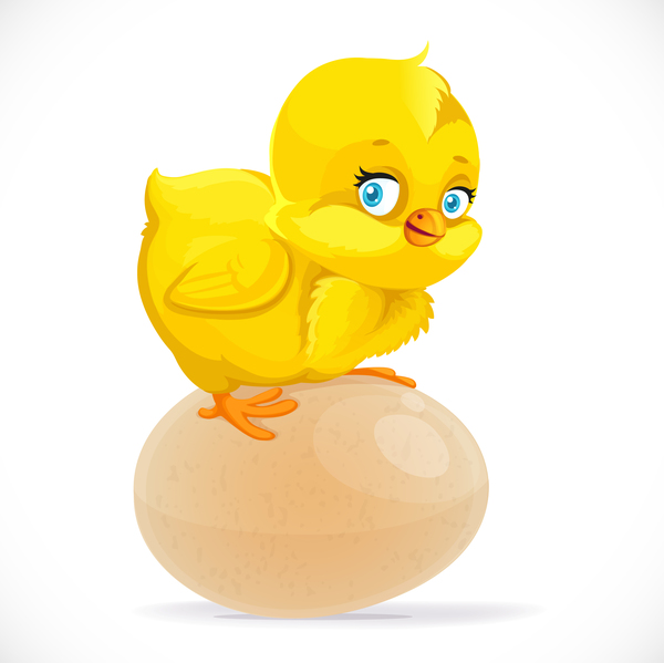 Cute yellow cartoon chick with egg vector