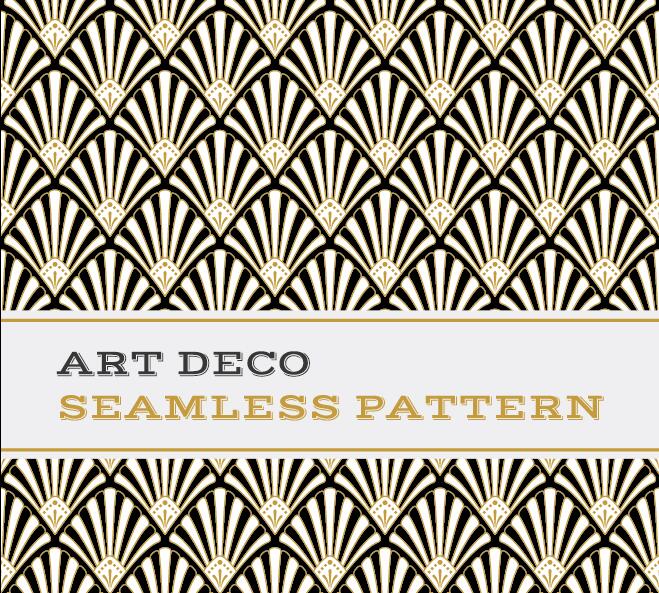 Deco seamless pattern black white and golden vector 03