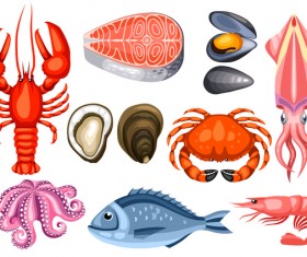 Different seafood illustration vector 02