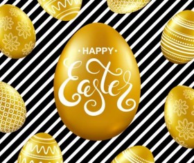 Easter card with golden eggs vector 02