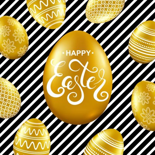 Easter card with golden eggs vector 02