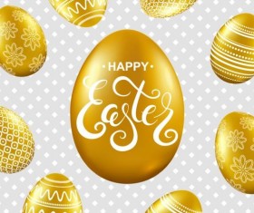 Easter card with golden eggs vector 03