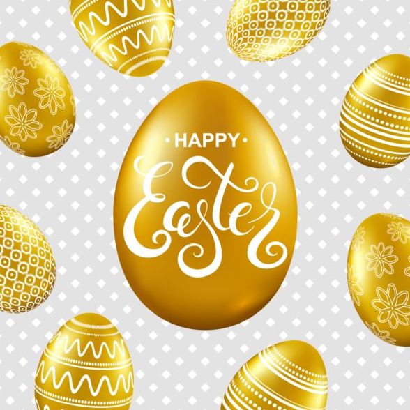 Easter card with golden eggs vector 03
