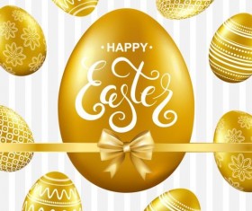 Easter card with golden eggs vector 04